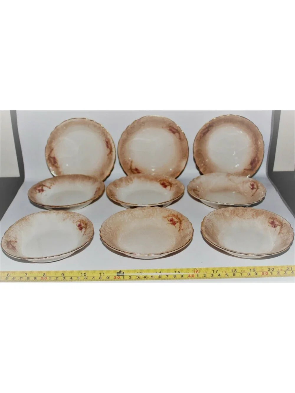 SHENANGO Lot/9 Berry Dessert Bowls*Pink Floral Wheat Sprig*Vtg USA*Rare*HTF